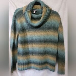 Woolrich Winter Turquoise Cowl Striped Sweater Top Fuzzy Wool Blend Pullover XL